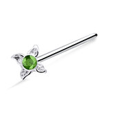 Green Stone Leaf Silver Straight Nose Stud NSKA-673 